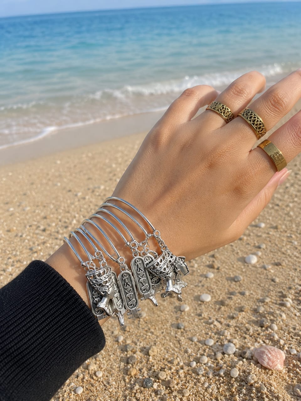 Handmade Nickel Chrome Bracelet with Pharaonic Charms