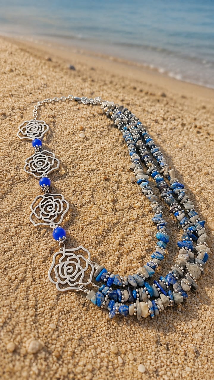 Handmade Necklace with Agate Stones and Nickel Charms