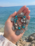 Nickel-chrome bracelet with turquoise beads
