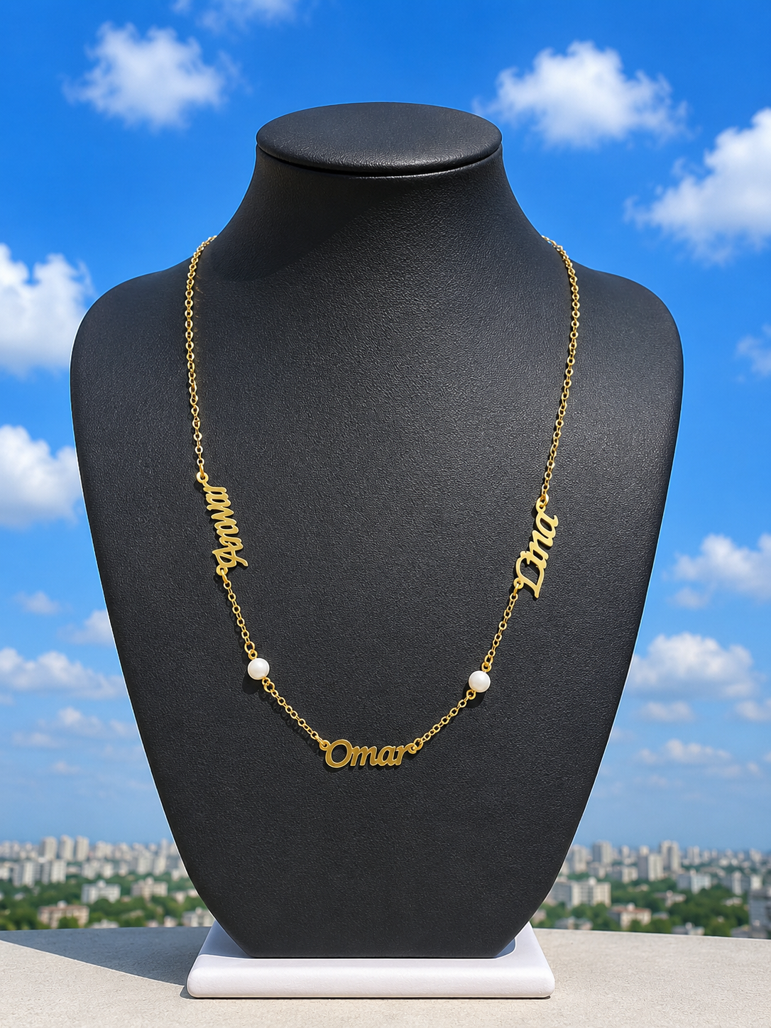 Stainless steel chain with a brass name pendant