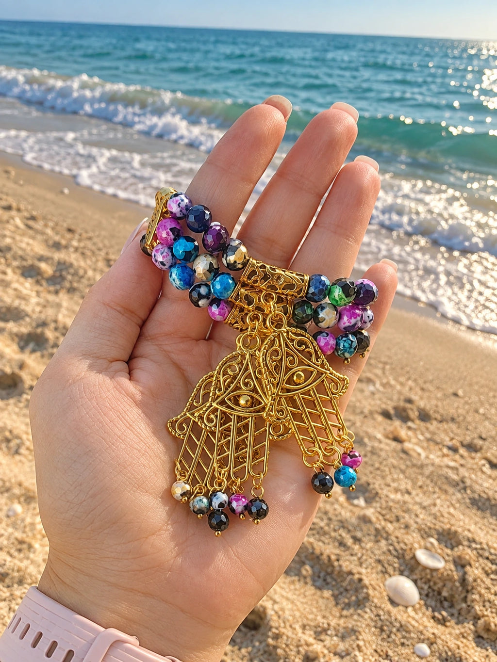 Handmade agate bracelet and ring