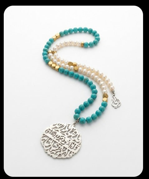 Turquoise and Mallorca pearl prayer beads (99 beads)